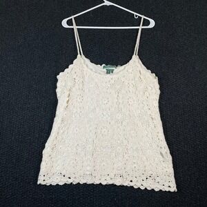 Lauren Ralph Lauren‎ Ivory Crochet Lace Linen Blend Tank Top XL Hand Knit